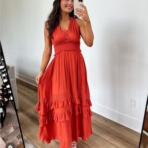 Burnt Orange Lace Maxi Dress